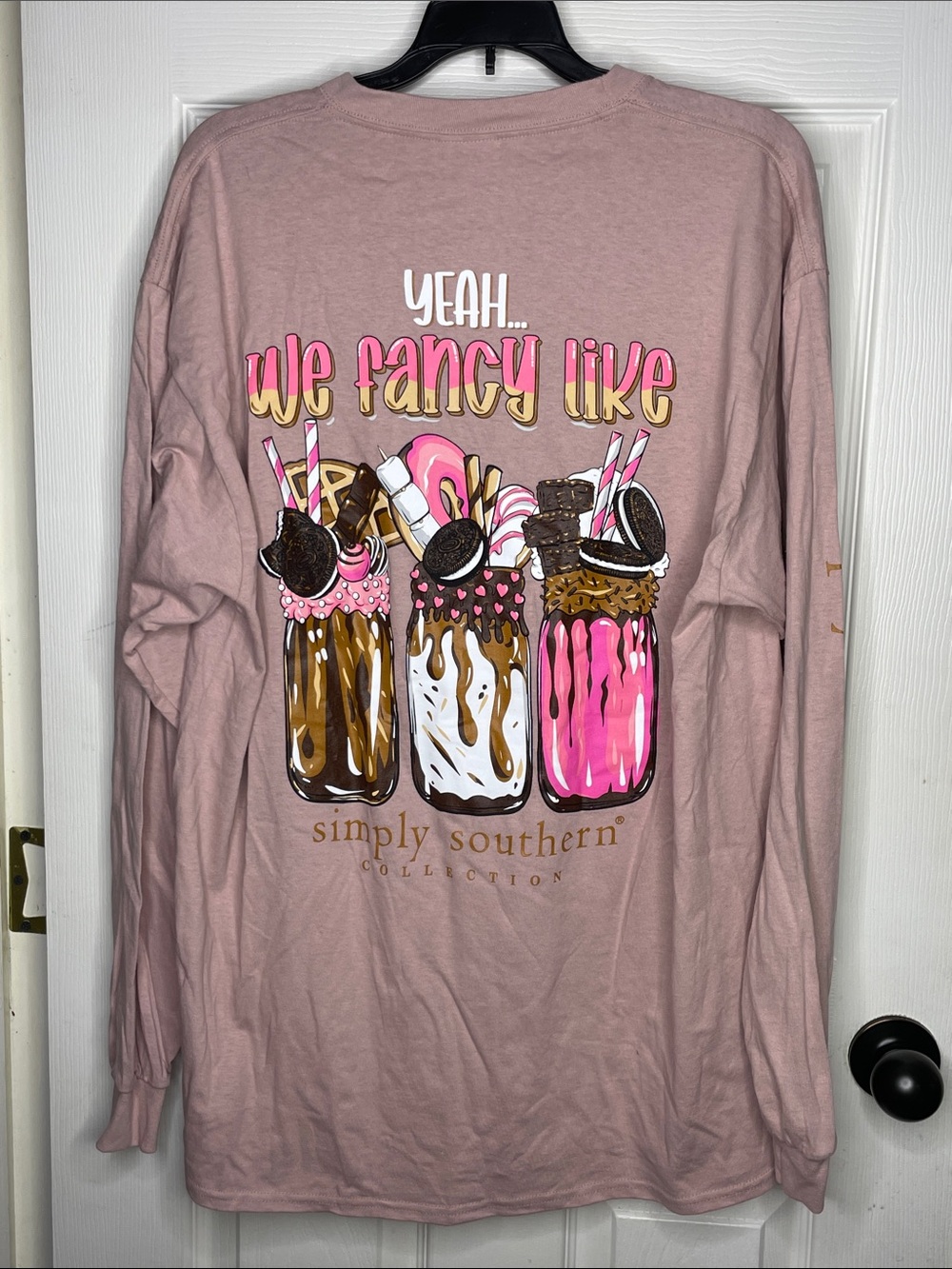 Simply Southern Mauve-Pink 'We Fancy Like' Graphic Long Sleeve Tee. Size XL